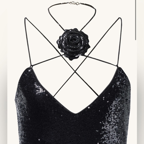 HEISEY BLACK SEQUINNED ROSETTE MAXI DRESS - BLACK - Picture 2 of 3